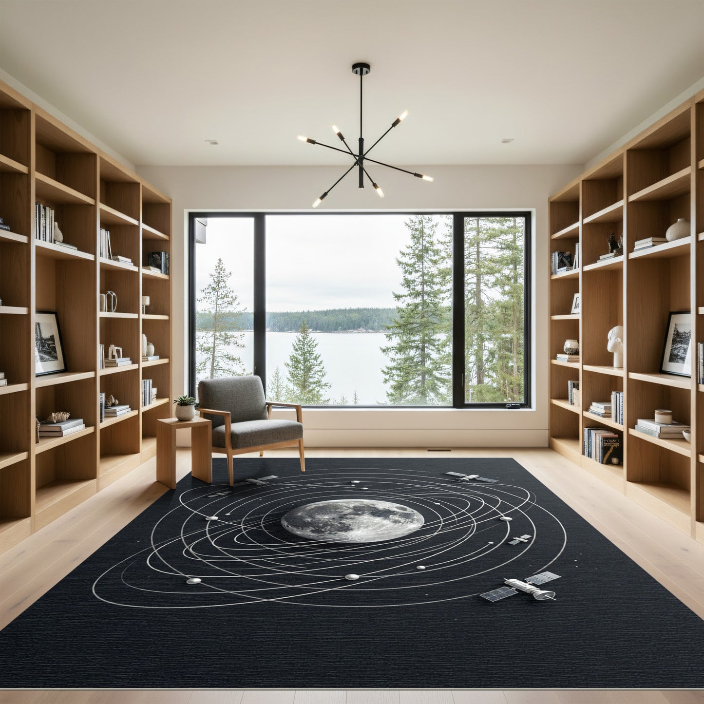 Celestial Moon Orbit Satellite Monochrome Piece Rug