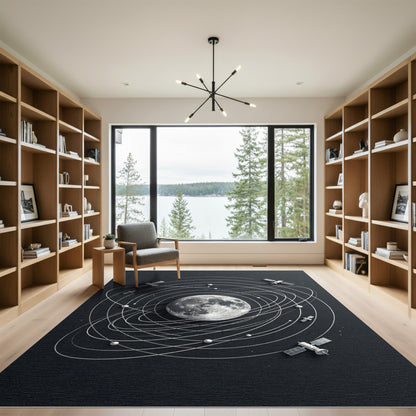Celestial Moon Orbit Satellite Monochrome Piece Rug