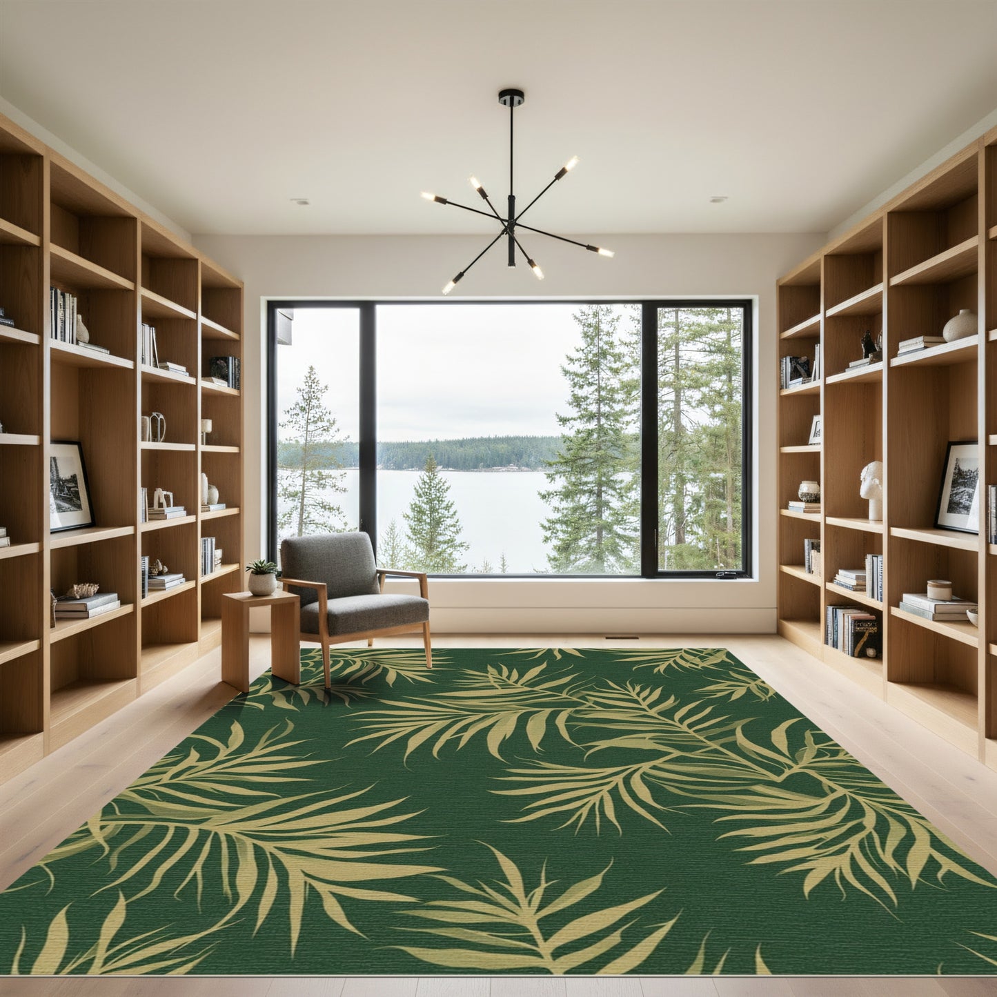 Golden fronds against deep forest green. Rug