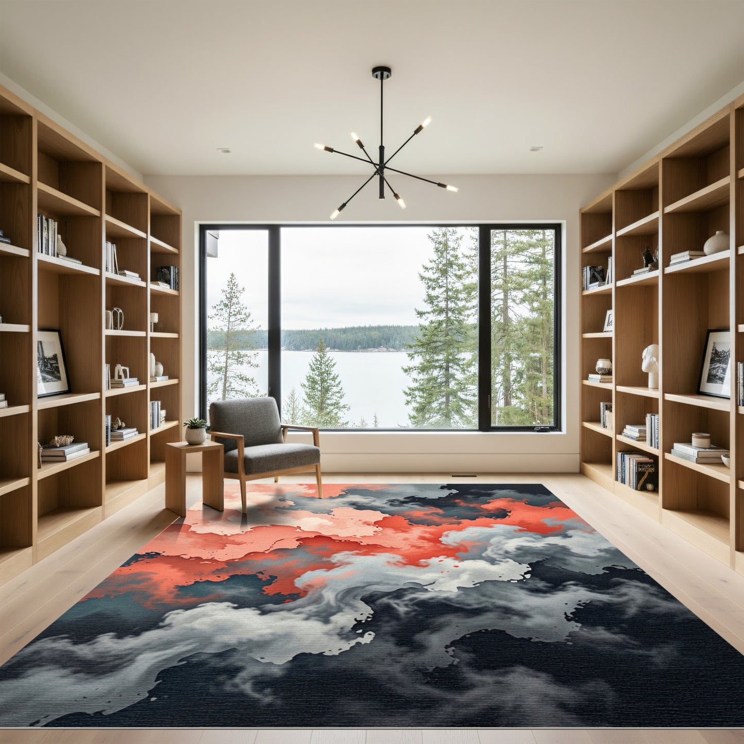 Coral Gray Abstract Cloud Formation Rug