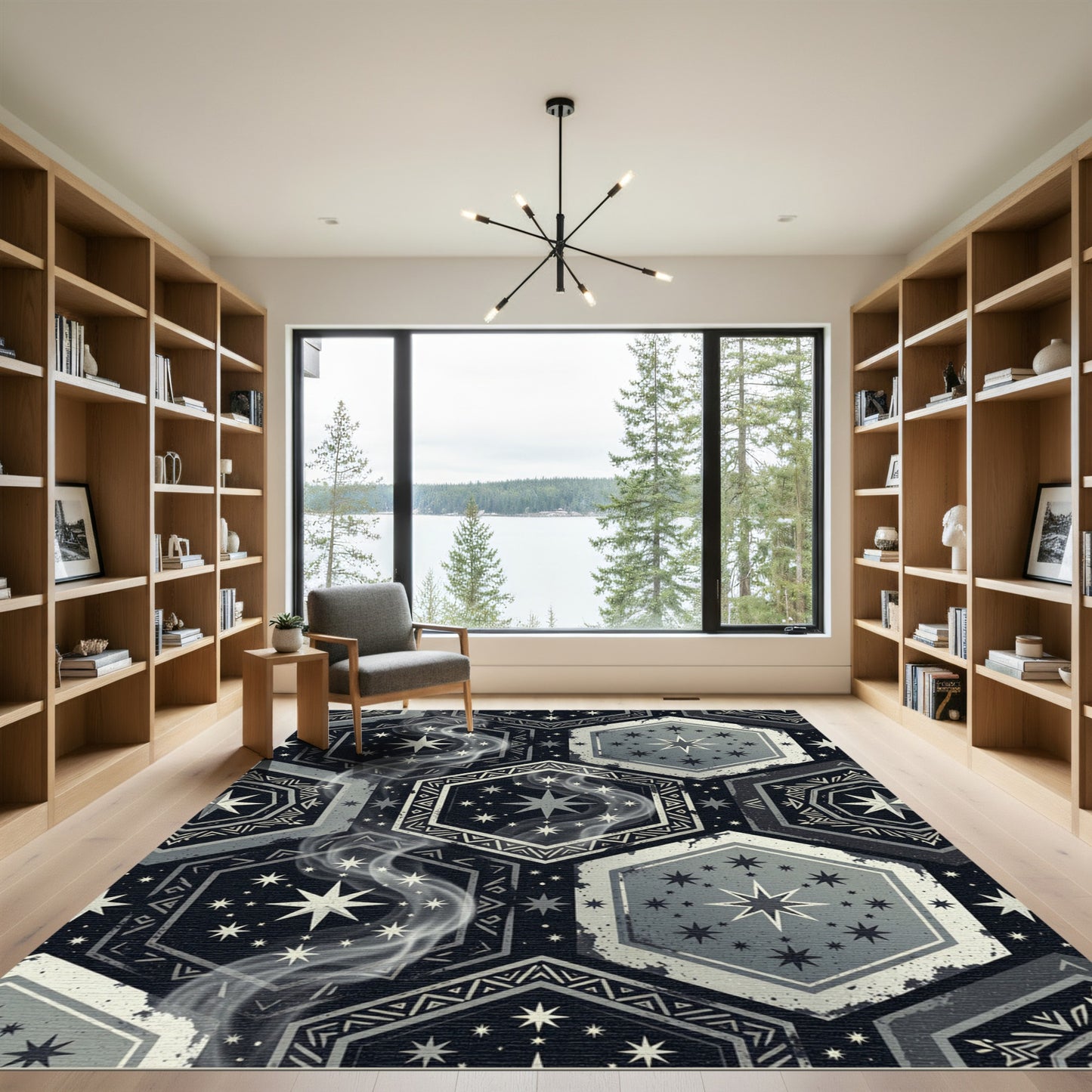 Celestial Hexagon Starry Sky Charcoal Decor Rug