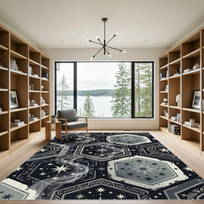 Celestial Hexagon Starry Sky Charcoal Decor Rug