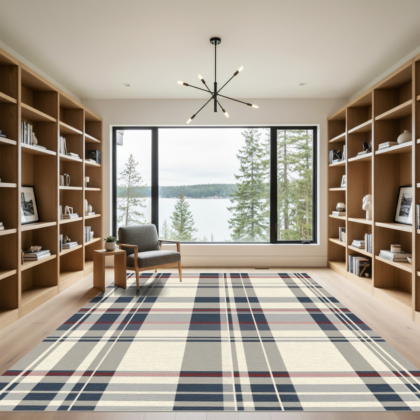 Tonal Blue Red Plaid Check Rug