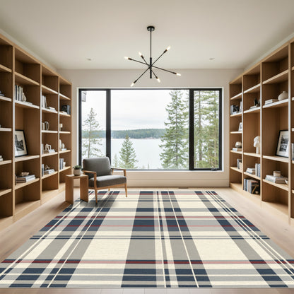 Tonal Blue Red Plaid Check Rug