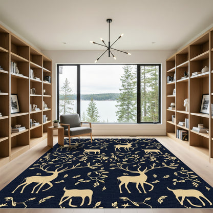 Golden Deer Forest Silhouette Arrangement Rug