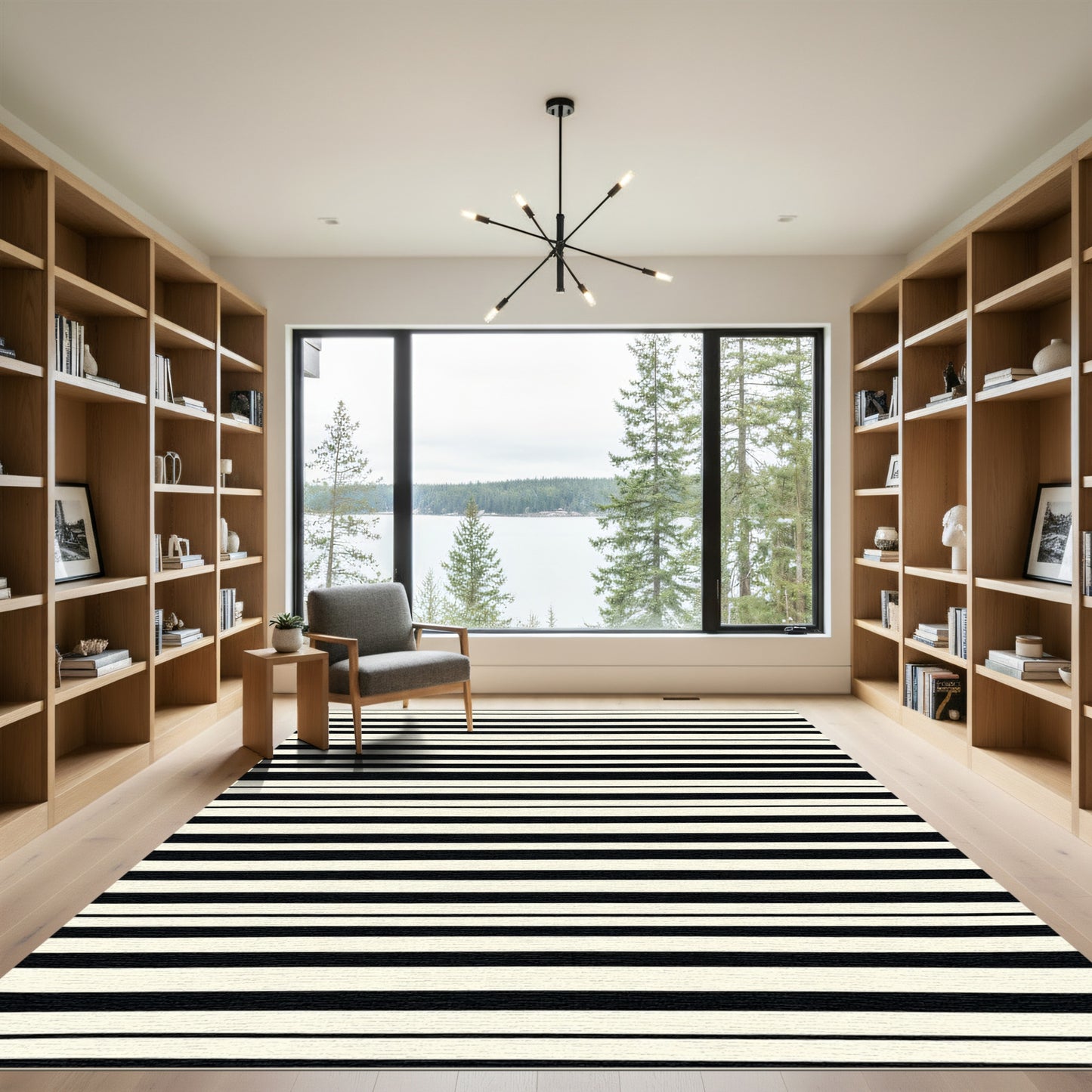 High Contrast Black White Stripes Rug