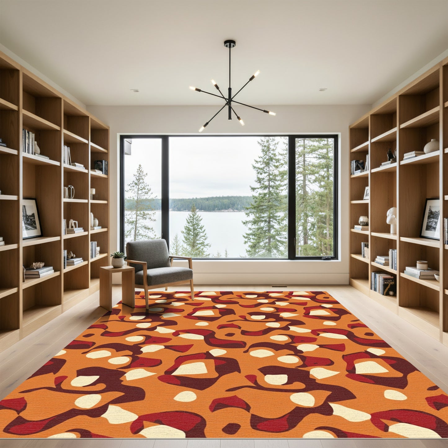 Earthy Amber Abstract Organic Forms Rug