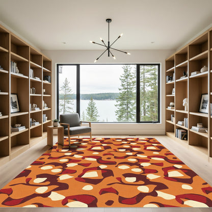 Earthy Amber Abstract Organic Forms Rug