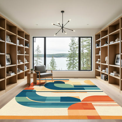 Modern Abstract Geometric Teal Orange Rug