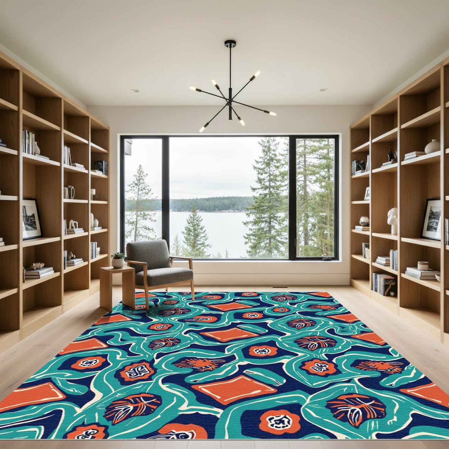 Bold Teal Orange Organic Swirl Rug