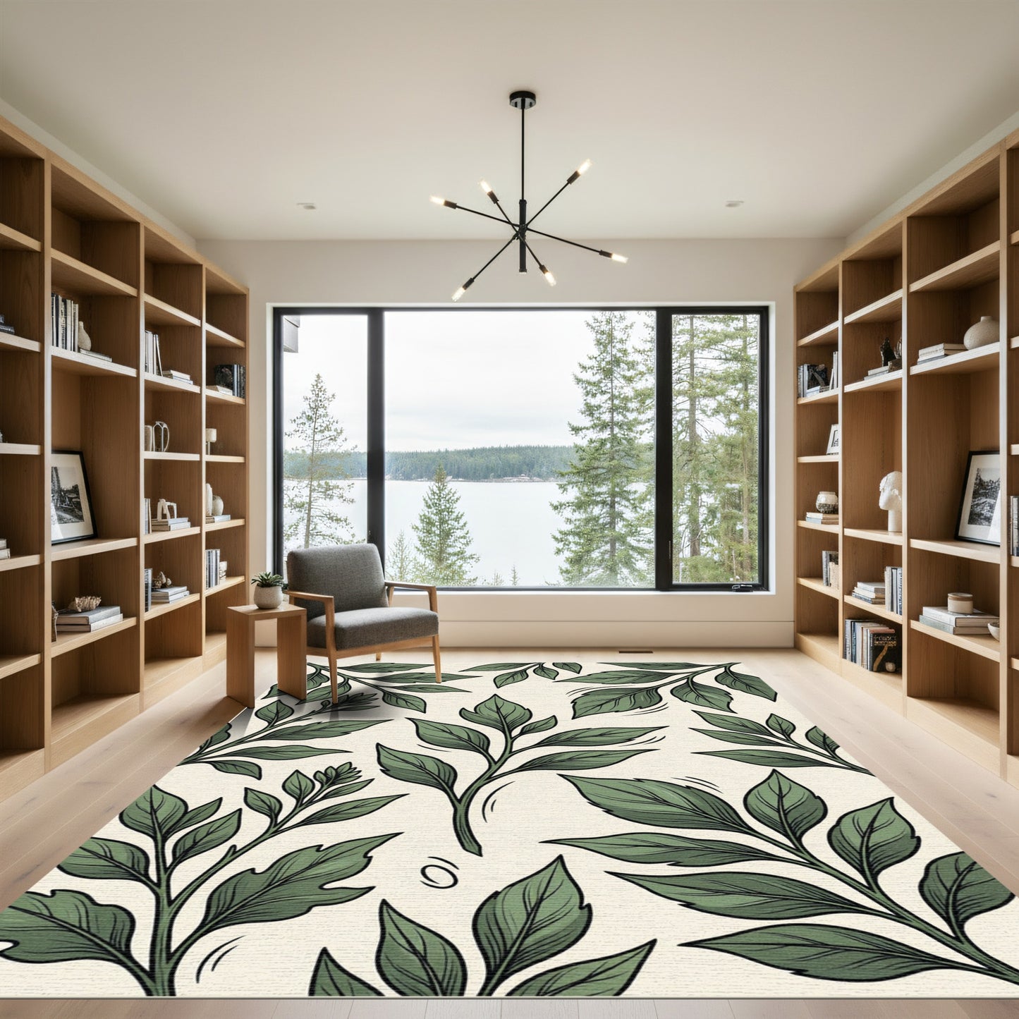 Botanical Lush Green Leaf Garden Rug