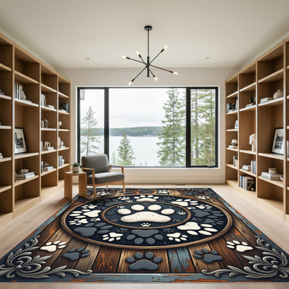 Monochromatic Paw Print Circular Medallion Rug