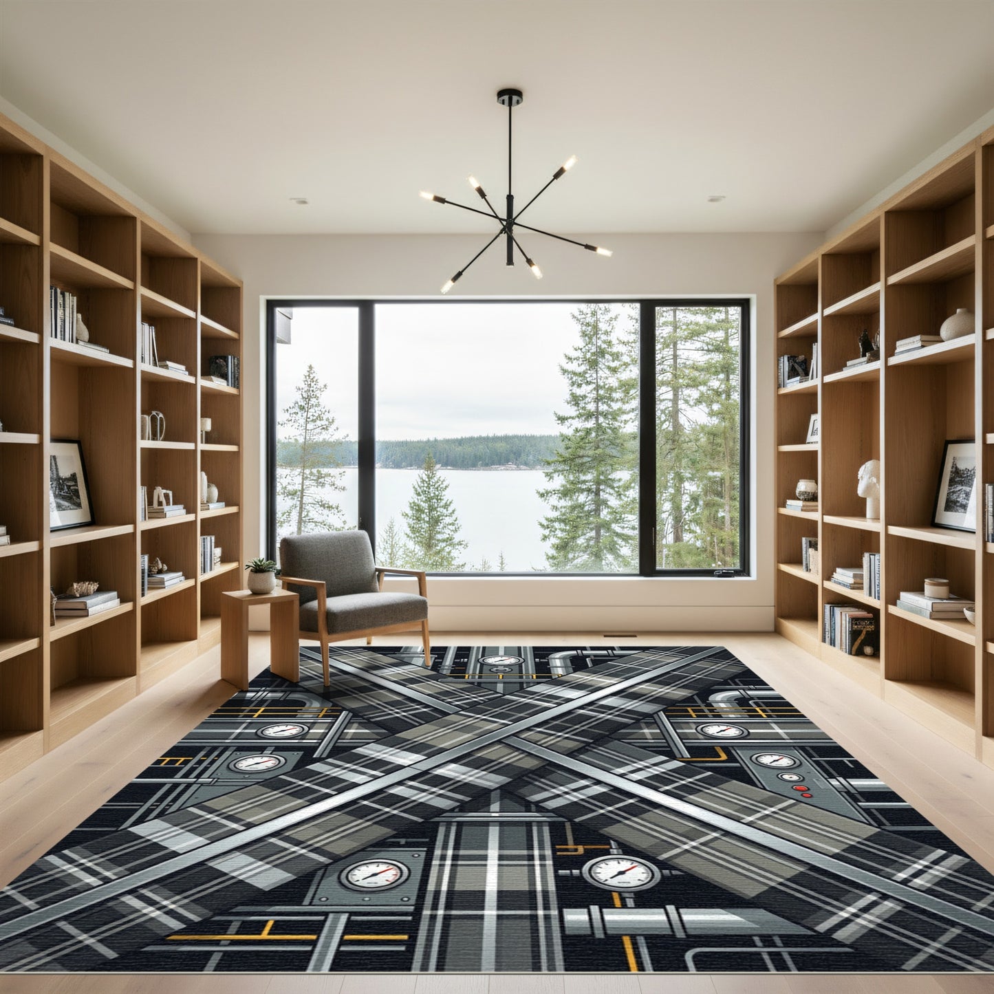 Industrial Plaid Crossing Pipes Rug