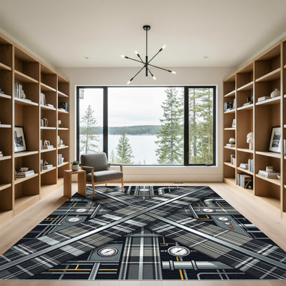 Industrial Plaid Crossing Pipes Rug