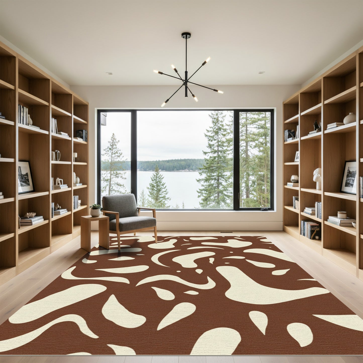 Abstract Brown Cream Organic Shapes Rug