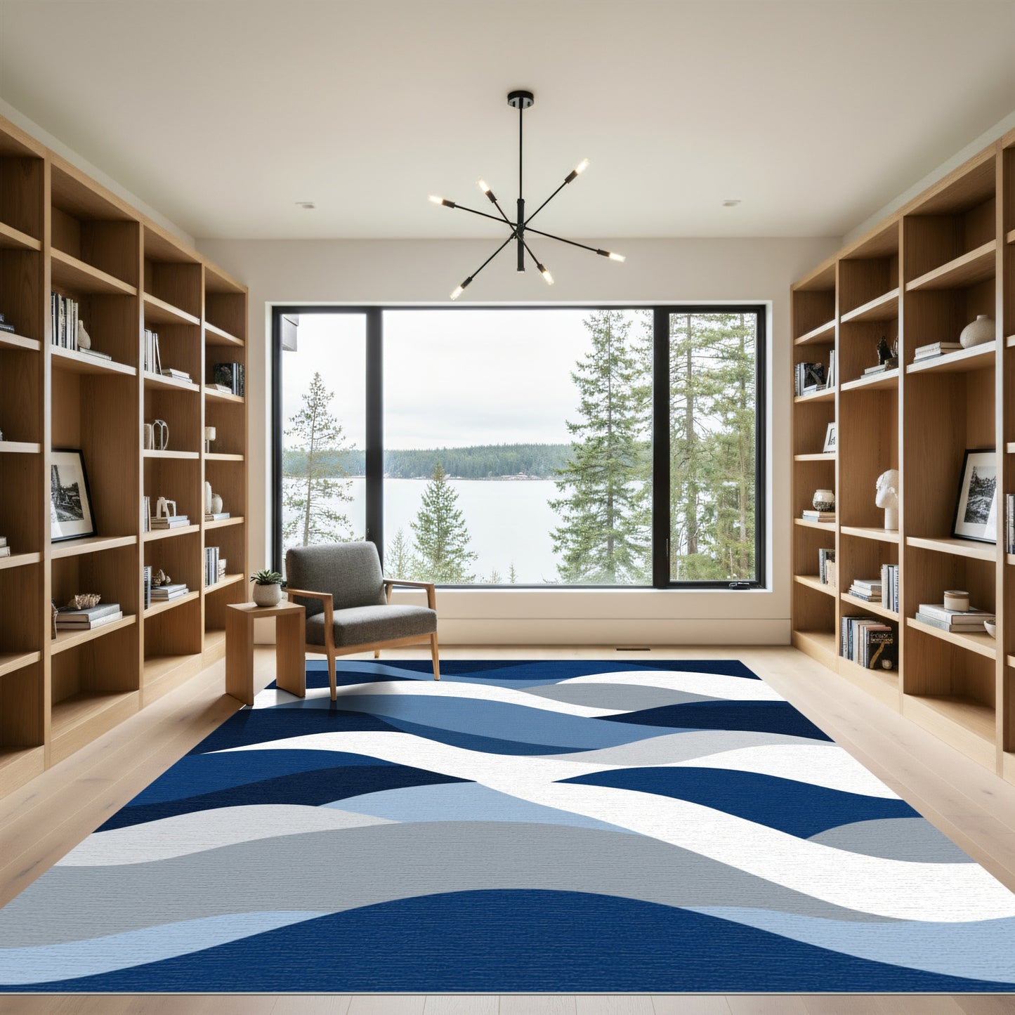Modern Blue Gradient Wave Rug