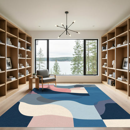 Modern Abstract Blue Pink Wavy Rug