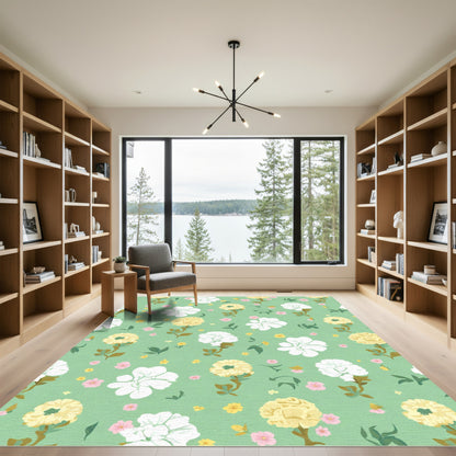 White Yellow Pink Floral Botanical Garden Rug