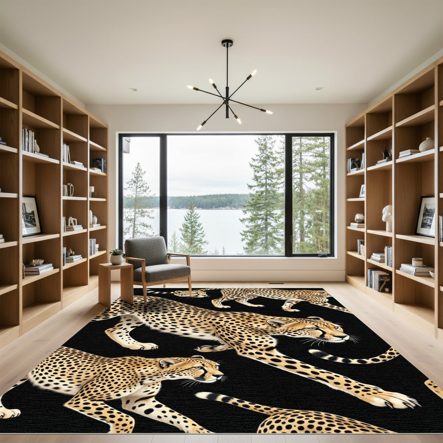 Spotted Cheetahs Black Background Illustration Rug