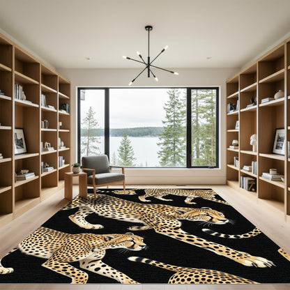Spotted Cheetahs Black Background Illustration Rug