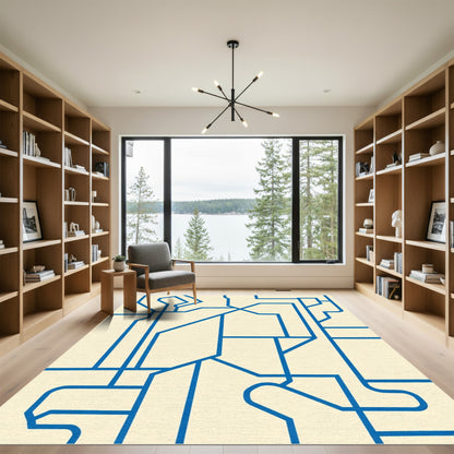 Abstract Blue Geometric Maze Rug
