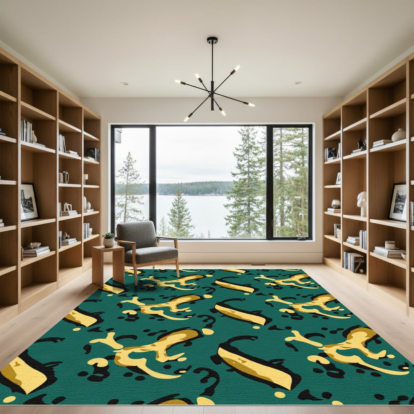 Deep Teal Organic Abstract Shapes Rug