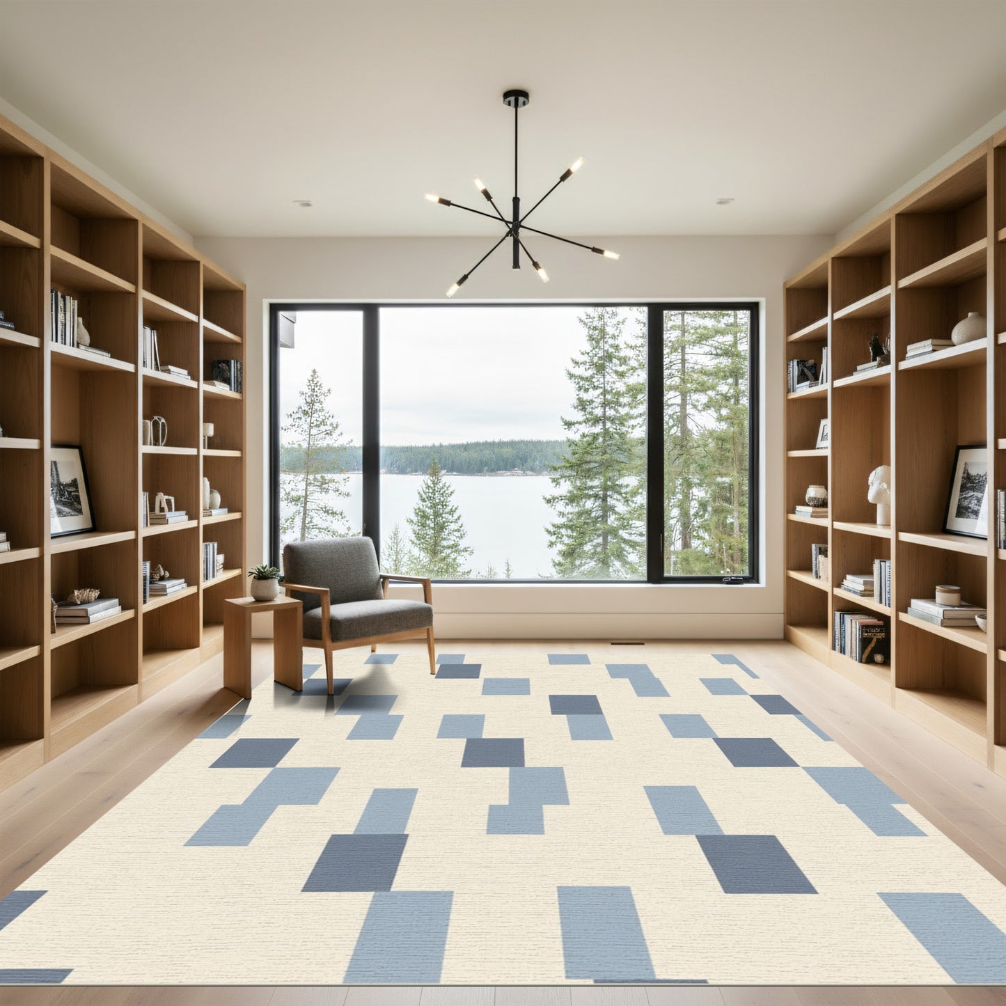 Pale Blue And Gray Rectangles Rug