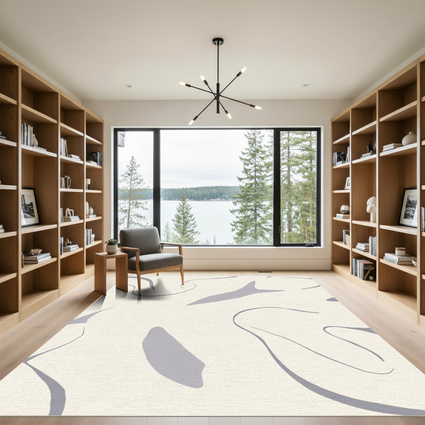 Minimalist Cream Gray Abstract Form Rug