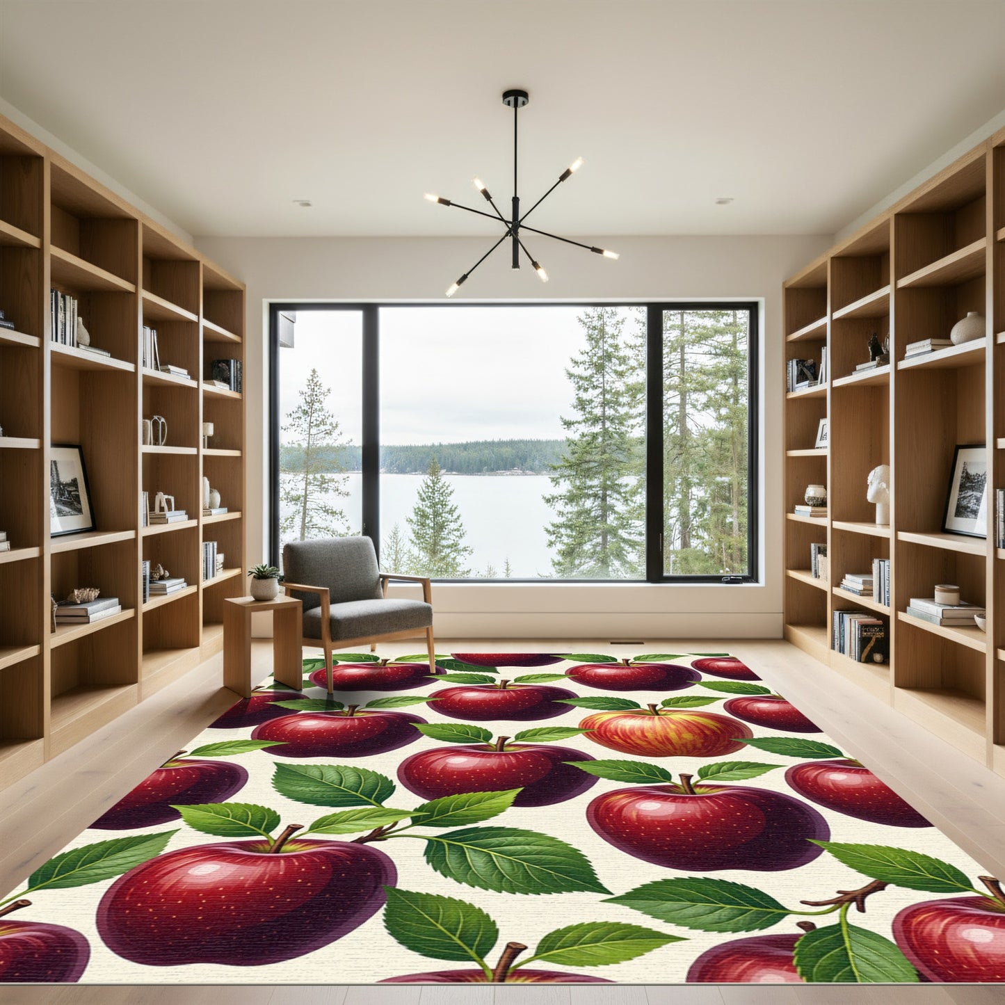 Vibrant Crimson Apple Botanical Illustration Rug