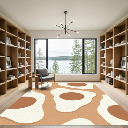 Abstract Brown and Cream Fried Egg Rug