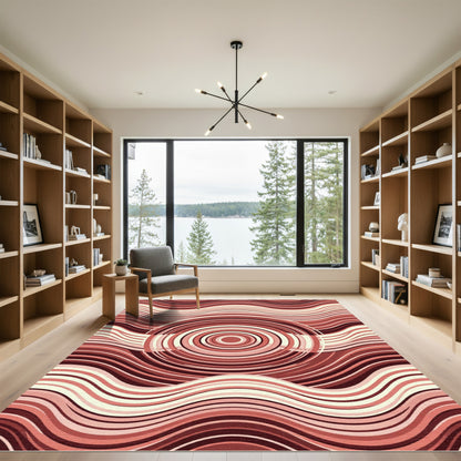 Terra Cotta Wavy Circular Abstract Art Rug