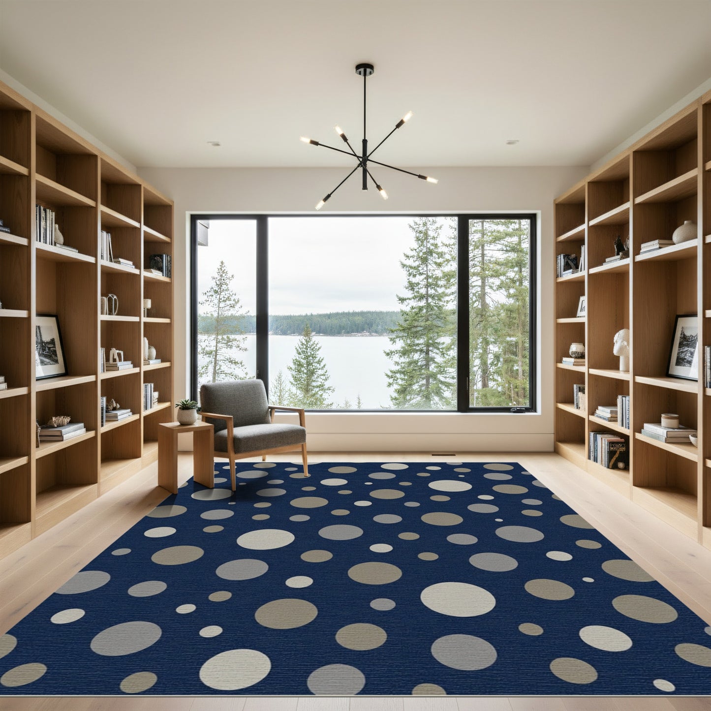 Navy Blue Scattered Circles Rug