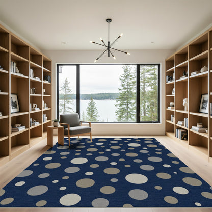 Navy Blue Scattered Circles Rug