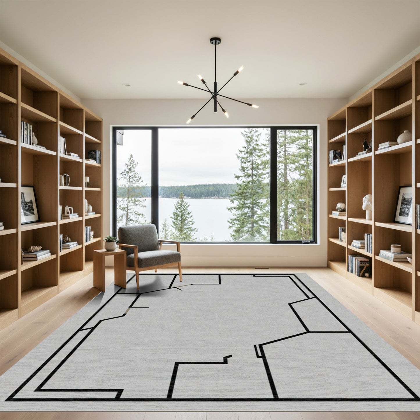 Modern Geometric Lines Charcoal Rug