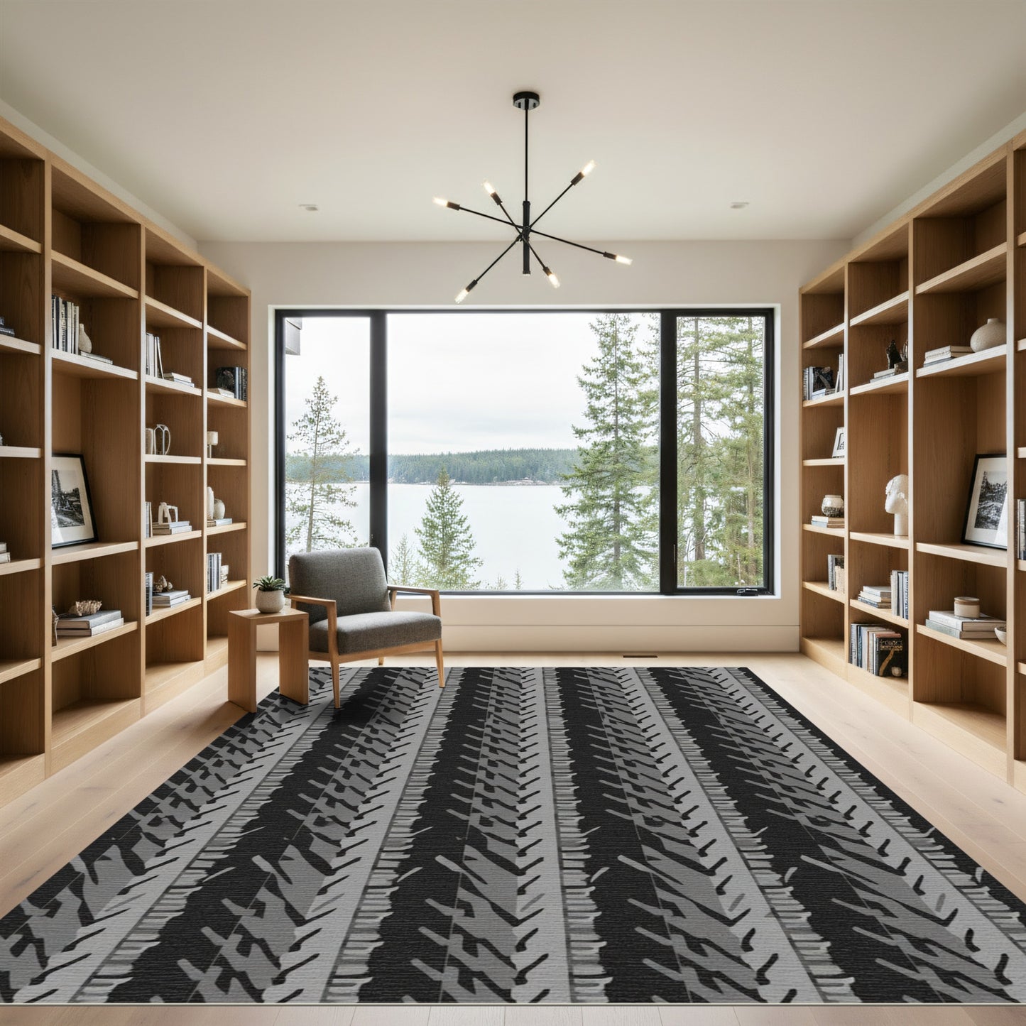 Modern Slate Gray Vertical Stripe Rug