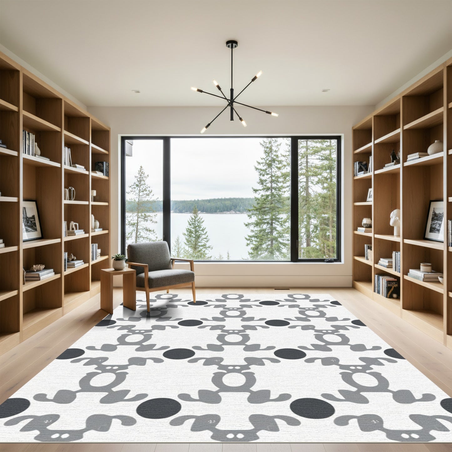 Gray Abstract Creature Dot Rug