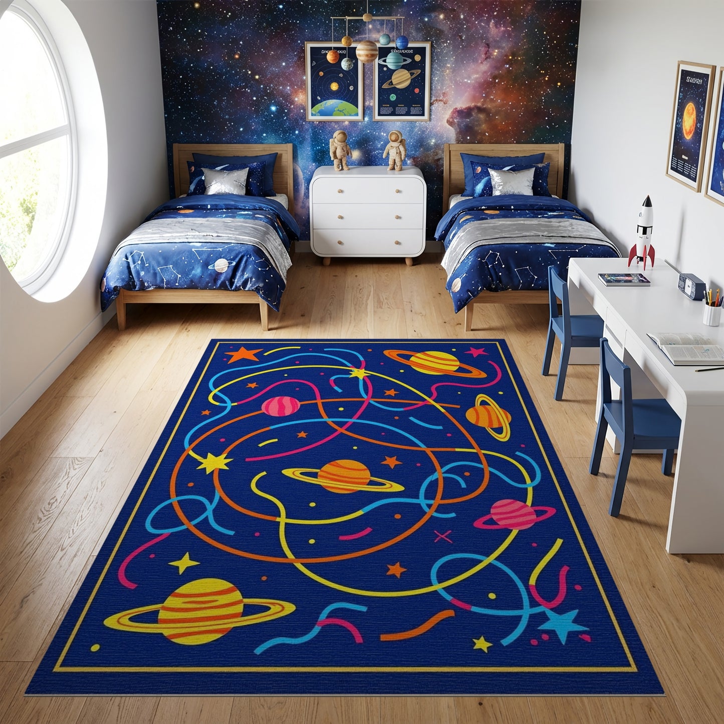 Neon Cosmic Swirling Planets Stars Rug