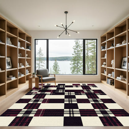 Deep Plum Tartan Checkered Tiles Rug