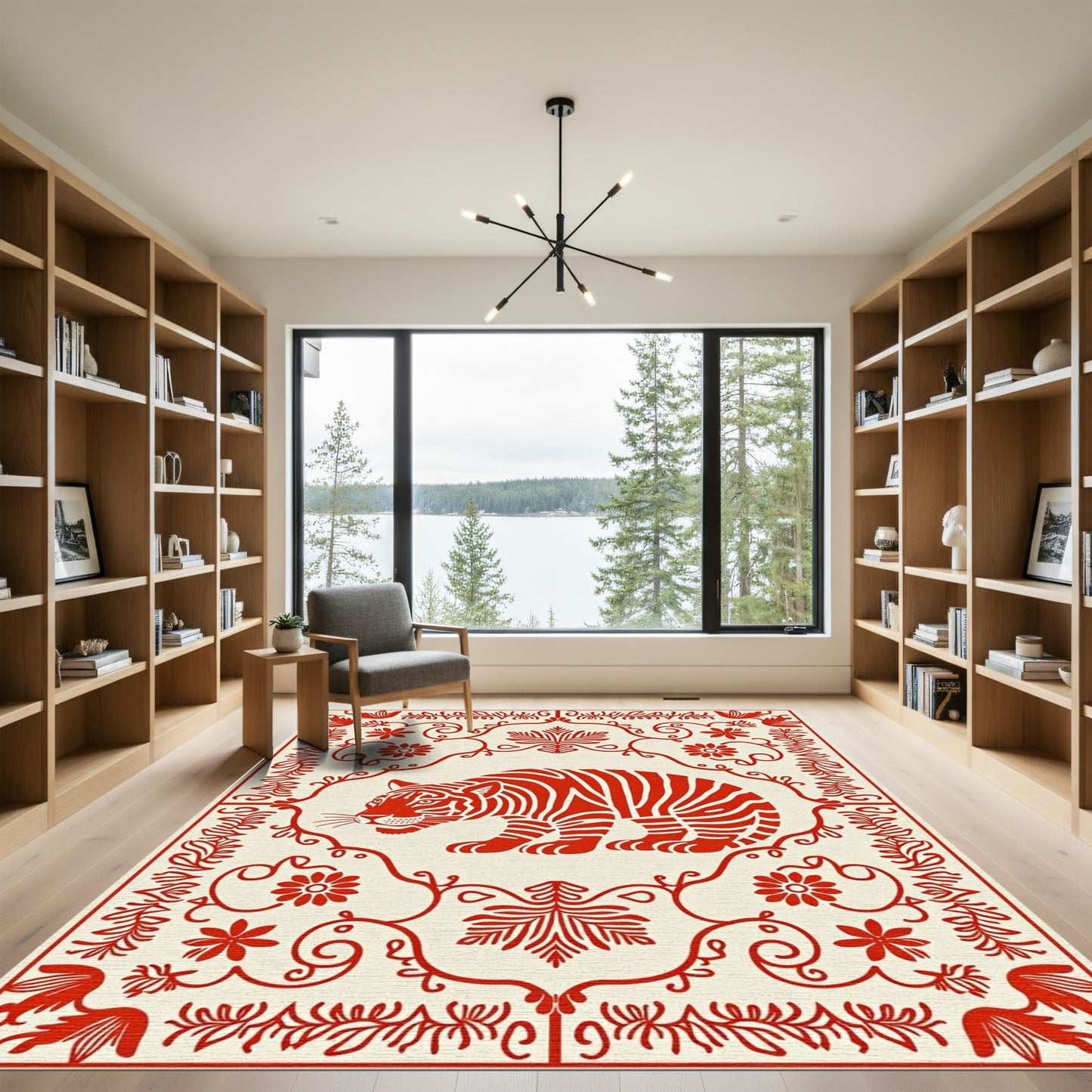 Red Tiger Floral Border Rug