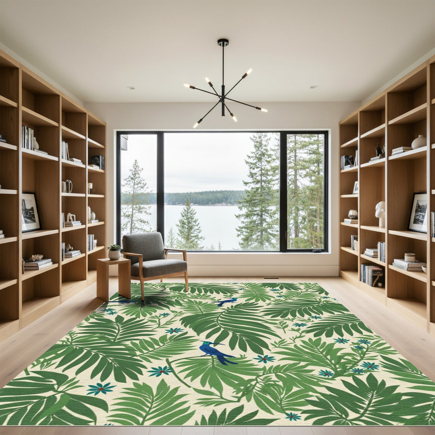 Lush Greenery Blue Bird Tropical Rug