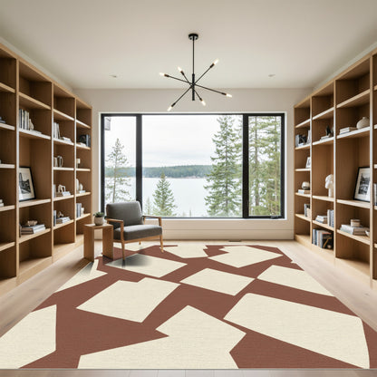 Terracotta Cream Mid Century Geometric Fragments Rug