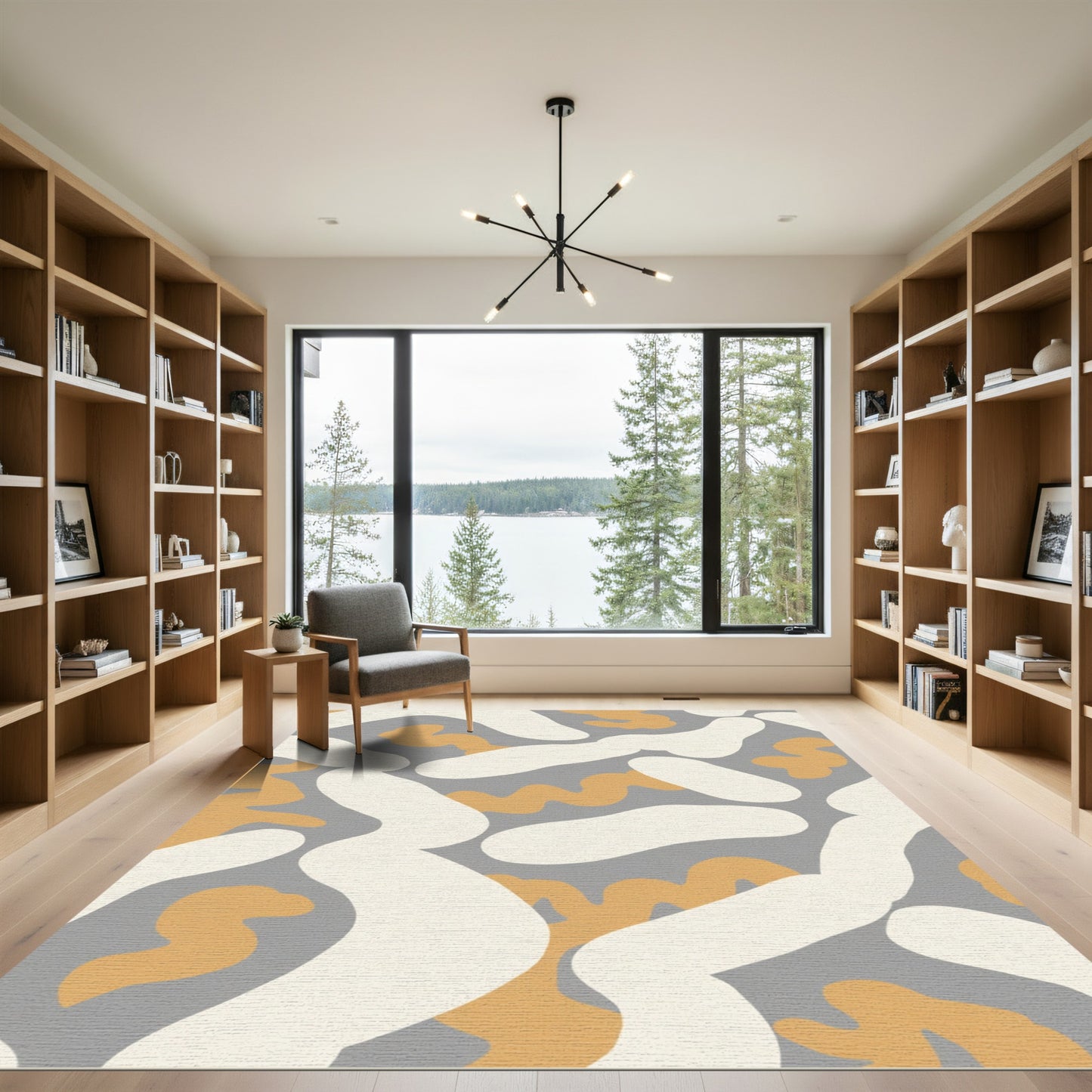 Groovy Cream Orange Abstract Shapes Rug