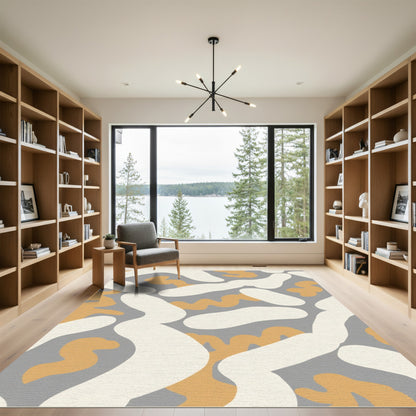 Groovy Cream Orange Abstract Shapes Rug