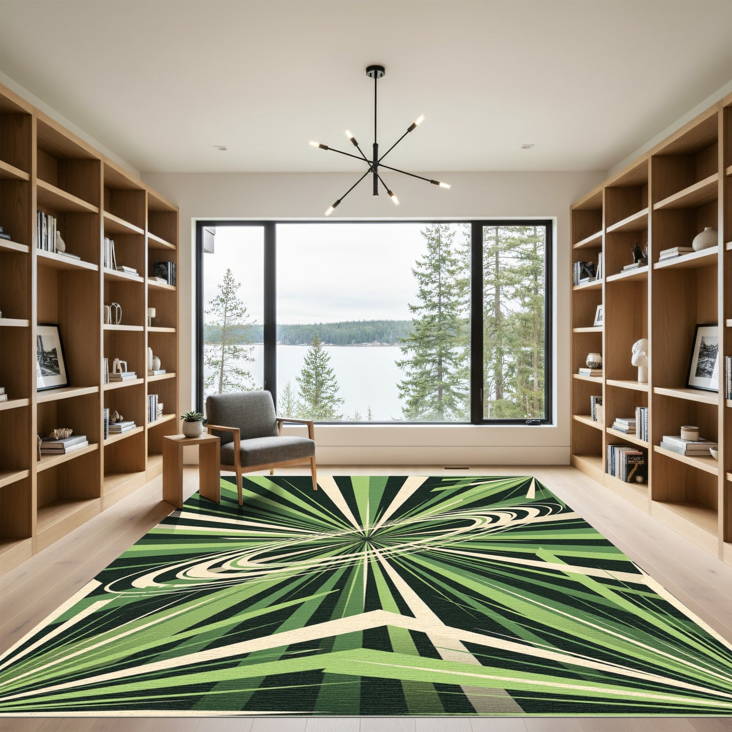 Modern Emerald Radiant Burst Orbit Rug