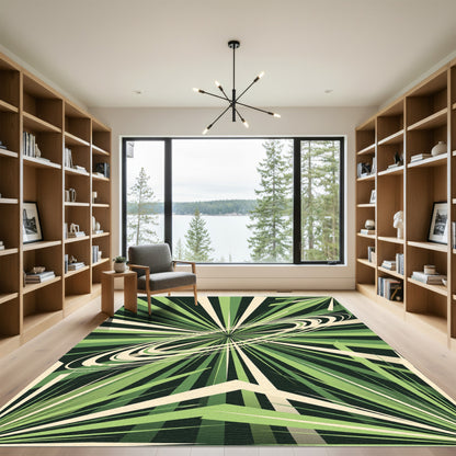 Modern Emerald Radiant Burst Orbit Rug