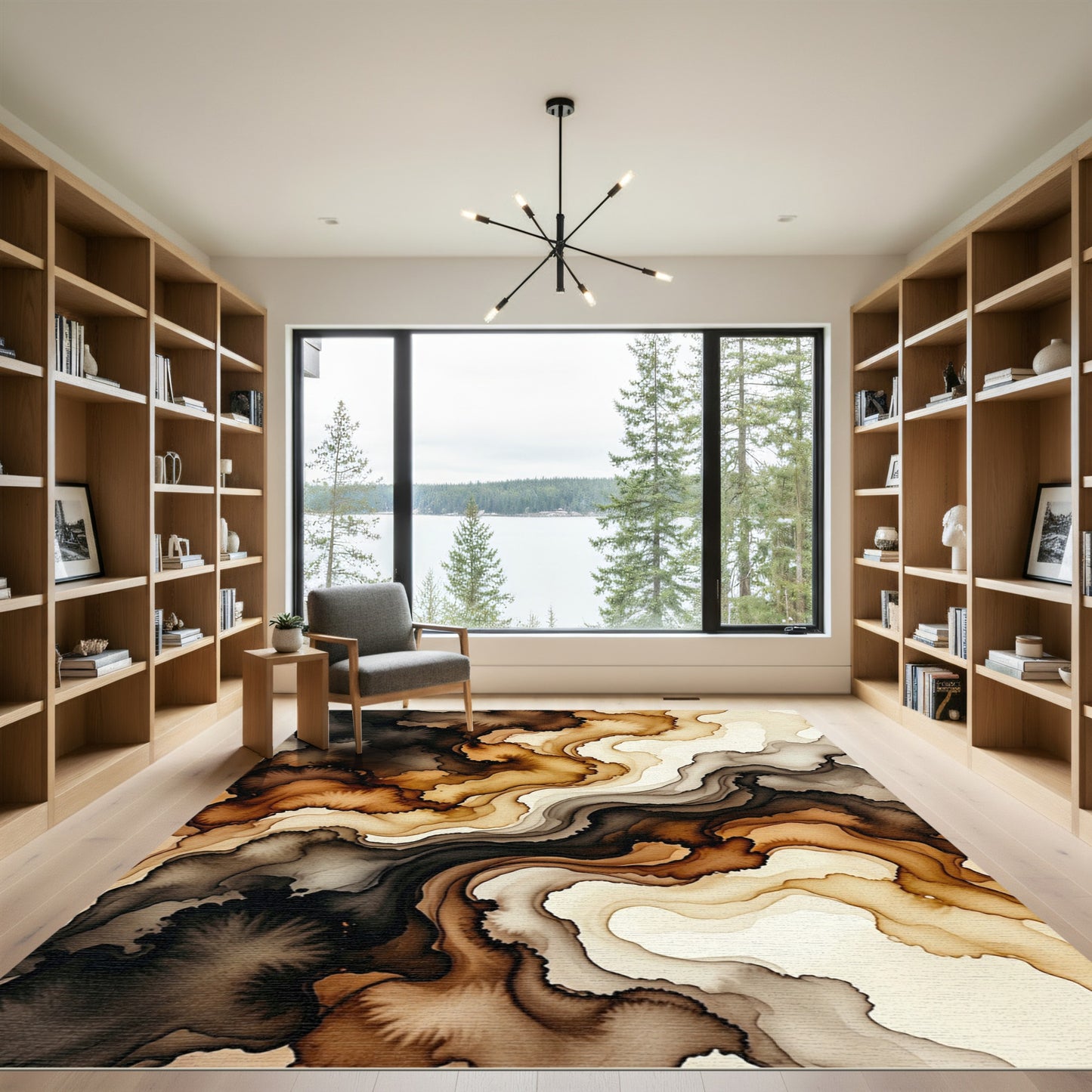 Earthy Swirling Marble Ink Abstract Rug