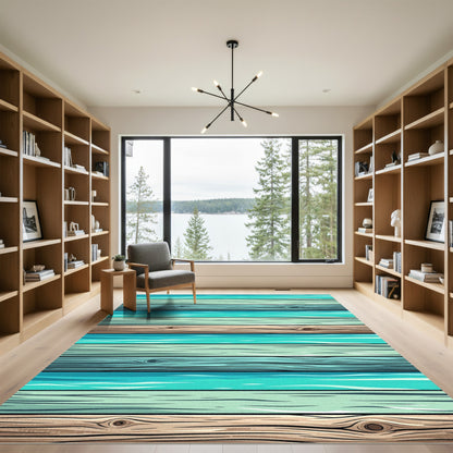 Coastal Blue and Sand Striped Plank Rug