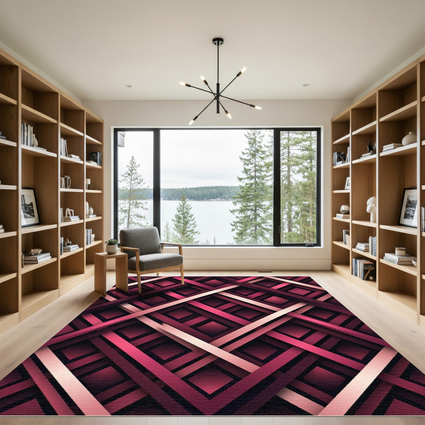 Geometric Burgundy and Rose Intersecting Lattice Rug