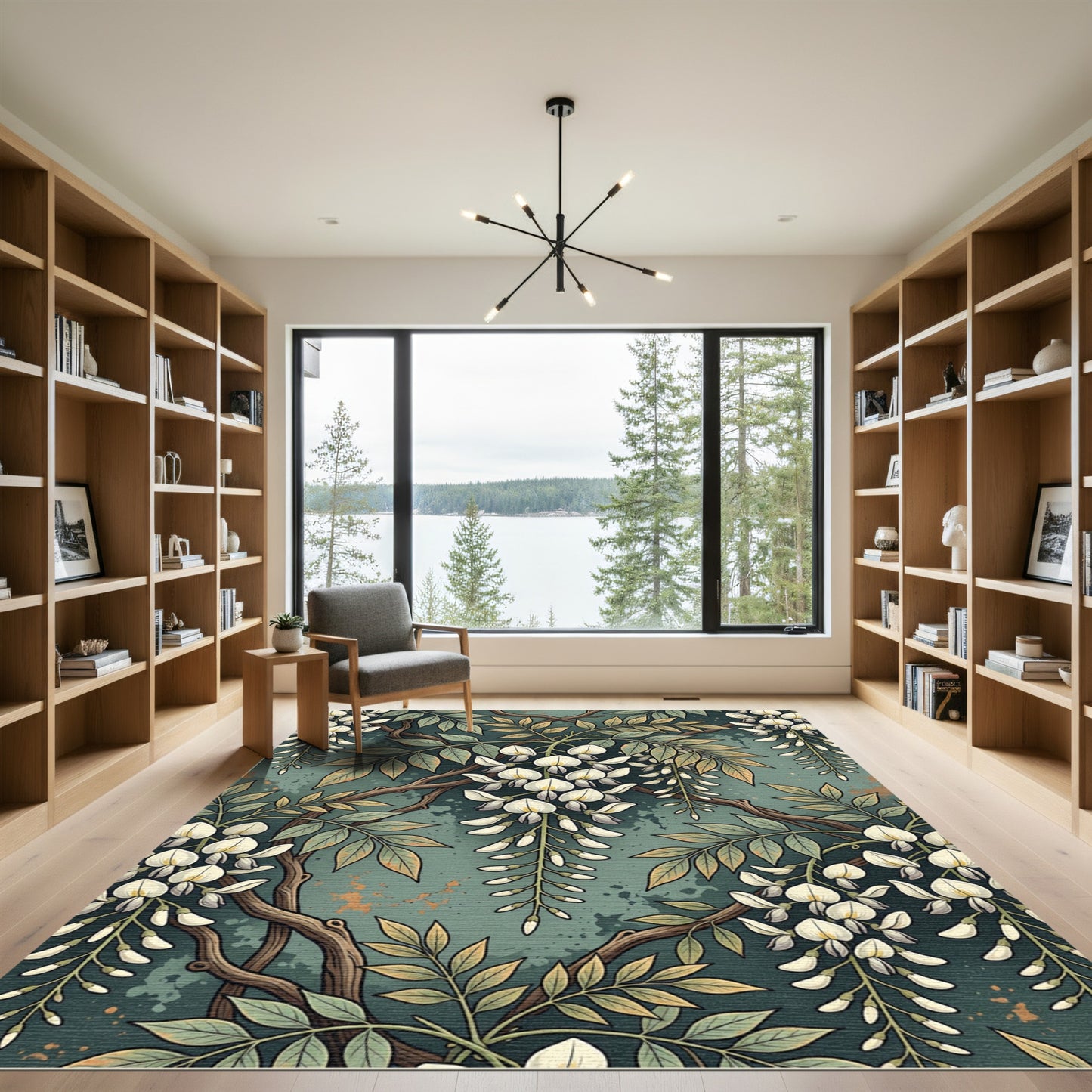 Elegant White Wisteria Botanical Sage Rug