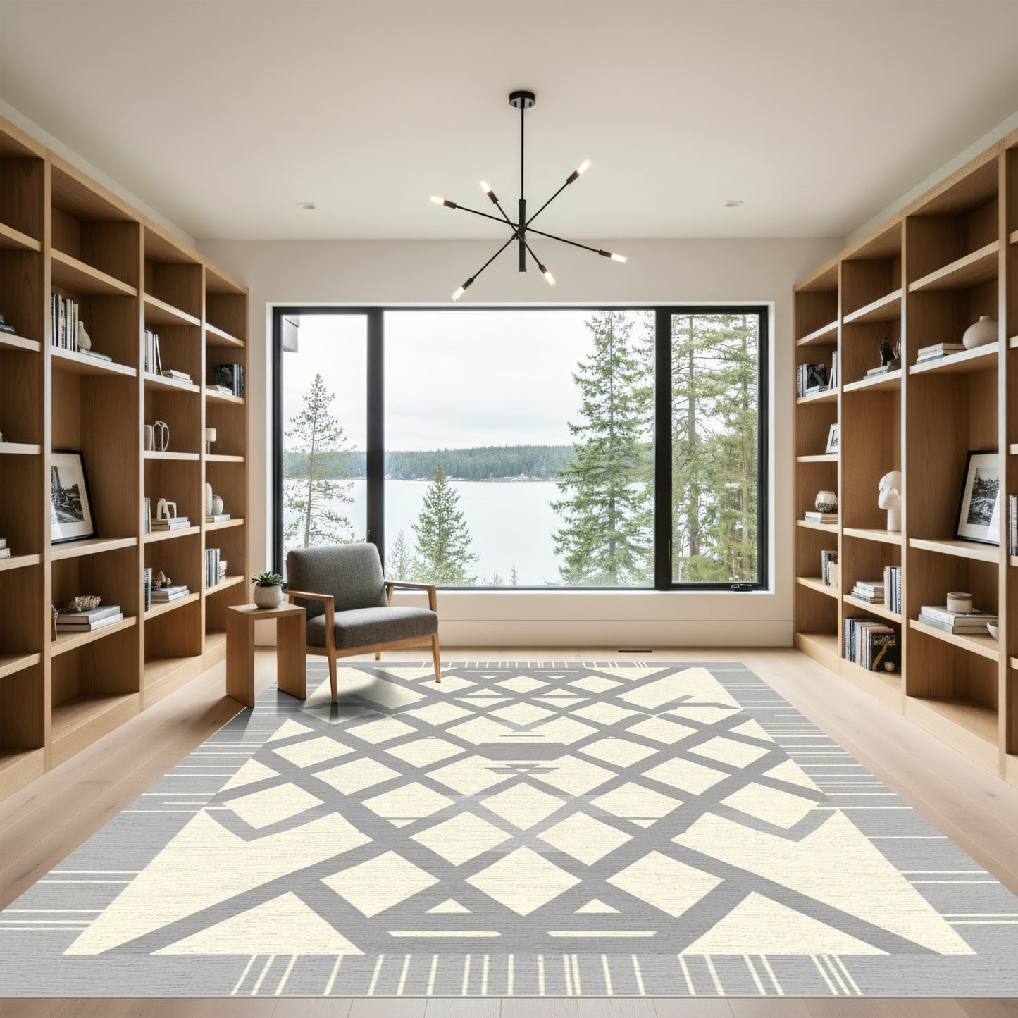 Cream Gray Diamond Lattice Geometric Rug